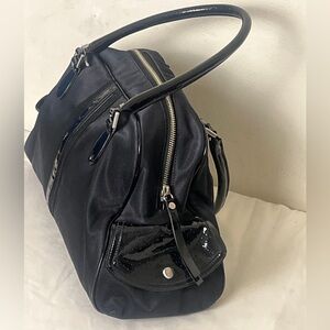 Cole Haan Canavas Patent Leather double handle Shoulder Handbag Black.